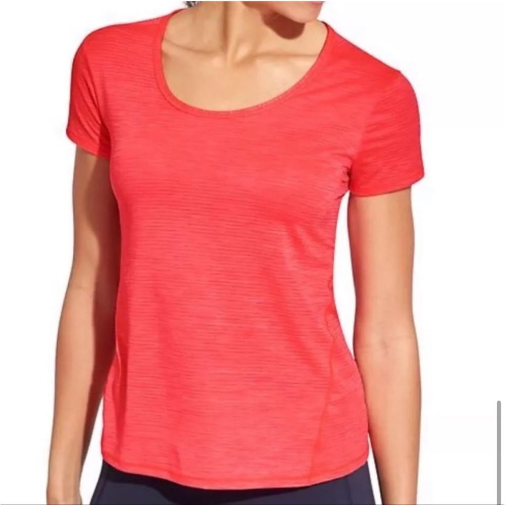 Athleta Women’s Shadow Stripe Chi Tee in Coral Quest - Size Small